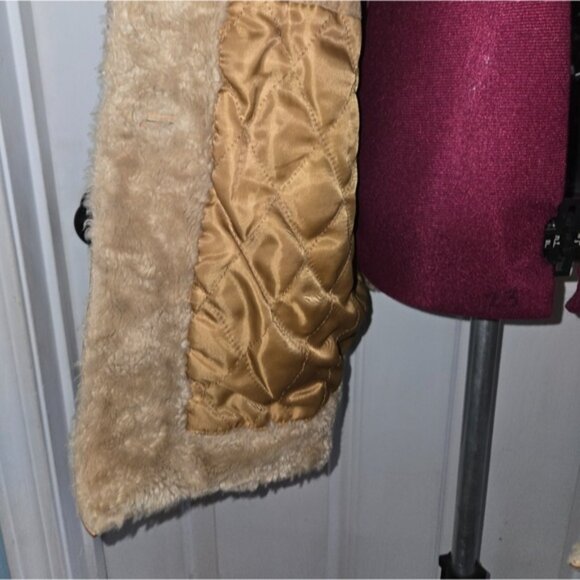 Giacca Vintage Leather Tan Faux Shearling Button Coat - Picture 3 of 13